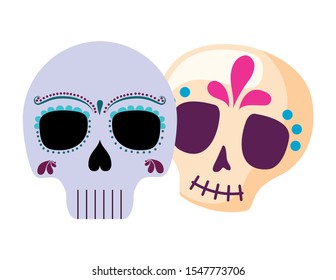 set skull death icon traditional mexican vector illustration design