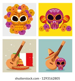 set skull decoration with guitar and hat