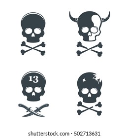 Set of skull. Design elements, icons, emblems and badges isolated on white background.