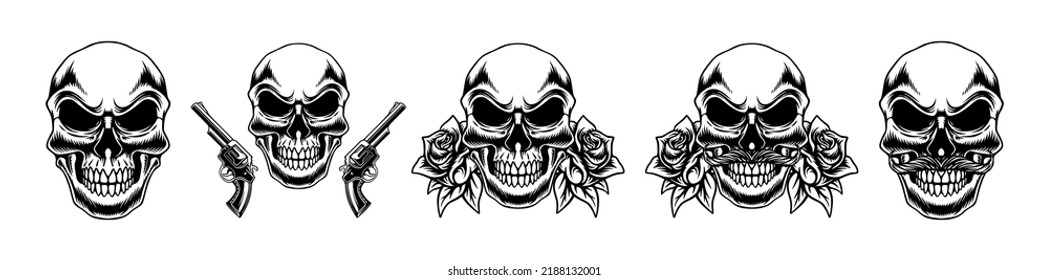 Set of skull design for logo or icon