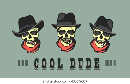 set skull in different hats retro cool dude