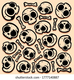 set of skull  doodle illustration