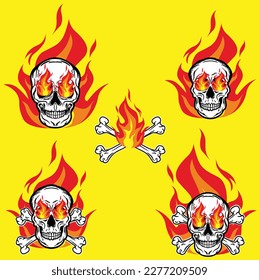 Set Skull flames logo icon symbol vector images illustrations