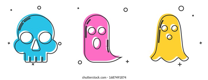Set Skull , Ghost  and Ghost  icon. Vector