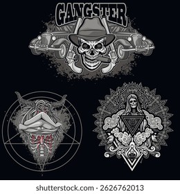 set, skull, grunge vintage design t shirts