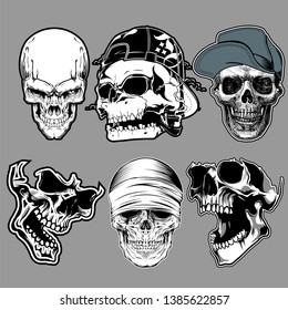 Pirates Skulls Collection Colored Line Art Stock Illustration 226922395