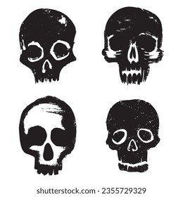 set of skull in hand drawing style, and grunge effect.