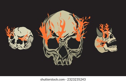 set skull head with fireframe