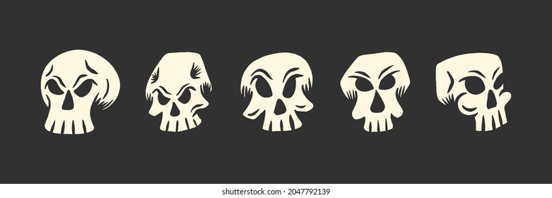 Set of Skull Head Illustration for T-Shirt or Tattoo Design