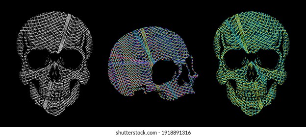 Set of skull head line style vector illustration