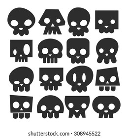 Set of skull heads isolated on white