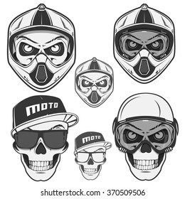 Set of skull helm biker and motosport.