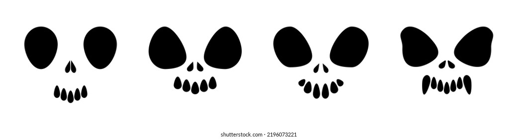 Set of skull icon. Gothic design for prints. Comic style. T-shirt print for Horror or Halloween. Vector illustration isolated on white background.