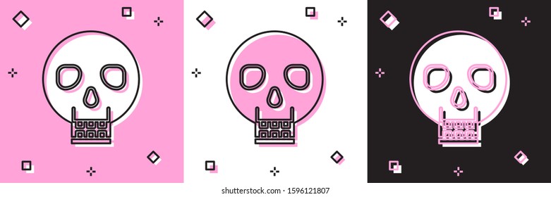 Set Skull icon isolated on pink and white, black background. Happy Halloween party.  Vector Illustration