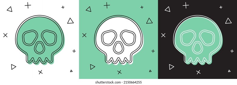Icono de Calavera aislado en fondo blanco y verde, negro. Feliz fiesta de Halloween.  Vector