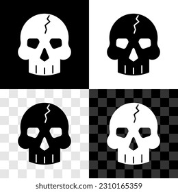 Set Skull icon isolated on black and white, transparent background. Pirate captain. Happy Halloween party.  Vector