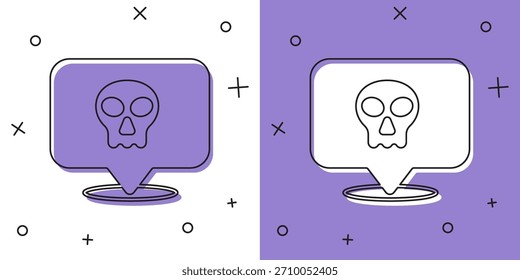 Conjunto de icono de cráneo aislado sobre fondo blanco y púrpura. Feliz Halloween.  Vector