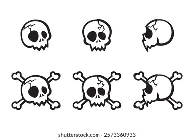 Set of skull icons in outline style