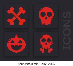 Set Skull on crossbones , Crossed bones , Skull  and Pumpkin  icon. Vector