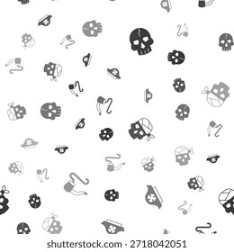 Set Skull, Pirate hat, captain and Smoking pipe on seamless pattern. Vector