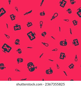 Set Skull, Pirate sword, Location pirate and Gallows rope loop hanging on seamless pattern. Vector
