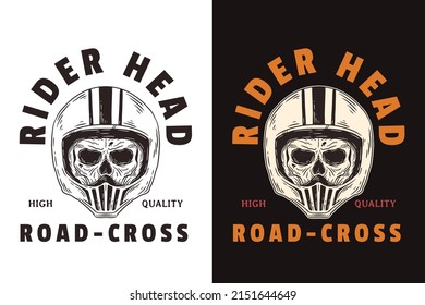 Set Skull Rider Helmet Dark illustration Skull Bones Head Hand drawn Hatching Outline Symbol Tattoo Merchandise T-shirt Merch vintage