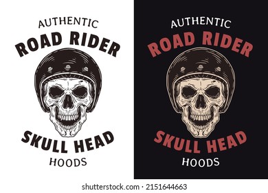 Set Skull Rider Helmet Dark illustration Skull Bones Head Hand drawn Hatching Outline Symbol Tattoo Merchandise T-shirt Merch vintage