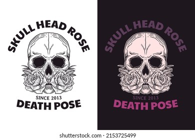 Set Skull Rose Dark illustration Beast Skull Bones Head Hand drawn Hatching Outline Symbol Tattoo Merchandise T-shirt Merch vintage