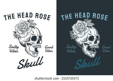 Set Skull Rose Dark illustration Beast Skull Bones Head Hand drawn Hatching Outline Symbol Tattoo Merchandise T-shirt Merch vintage