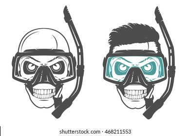 Set of skull scuba diving mask.