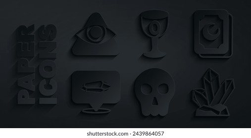 Set Skull, Tarot cards, Magic stone, Medieval goblet and All-seeing eye of God icon. Vector