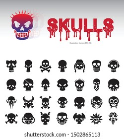 Set Of Skull Vector 100% Customization Illustration Designs. EPS 10