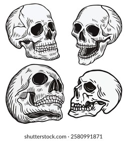 set of skull vector illustration series 2-monochrome vintage hand drawn style