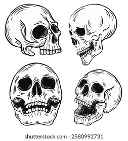 set of skull vector illustration series 4-monochrome vintage hand drawn style