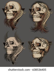 set skull with wings and patterns