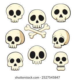 Set of skulls. Cartoon Halloween decorations