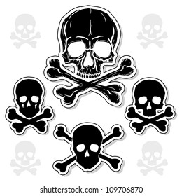 Set of Skulls with Crossbones isolated over white background. Vector illustration.