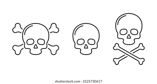 set of skulls and crossbones outlines vector design illustration isolated background