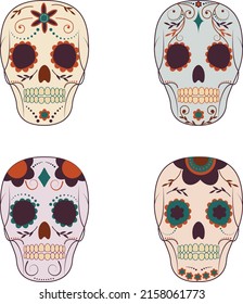 set of skulls decorated with flowers