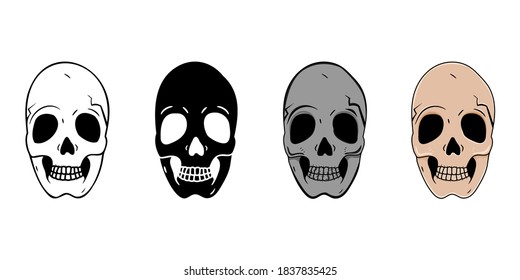 Set of skulls in different styles isolated on white background.