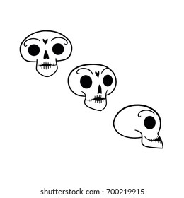 Set of skulls in different views. Day of the dead. Vector illustration.