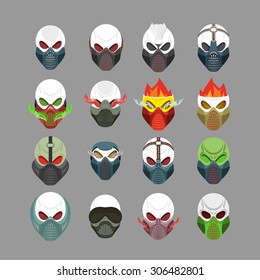 Set skulls. Head of  skeleton in a scary demonic masks. Horrible Person devil. Vector illustration.
