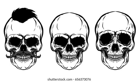 Set of the skulls isolated on white background. Design elements for poster, t-shirt. Vector illustration