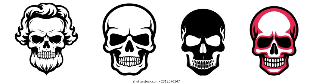 Conjunto de calaveras aisladas en elementos blancos.Halloween. Ilustración vectorial.