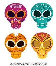 set skulls with ornamental decoration to day od the dead
