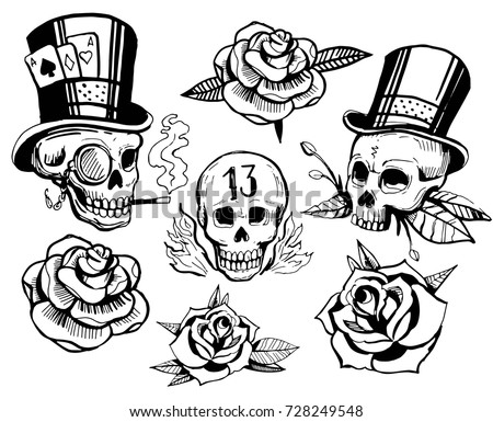 Old school tattoo style. Hand drawn illustration