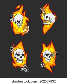 Set skulls staring out of the slot isolated on gray background