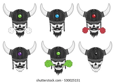 Set Skulls Viking. Vector Illustration