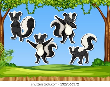 Set of skunk sticker illustration