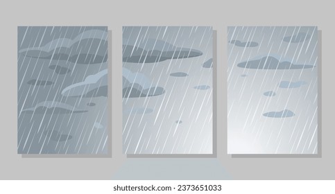 Set of sky background, frames. Rain and clouds. Vector illustration. Social media banner template for stories, posts, blogs, cards, invitations.